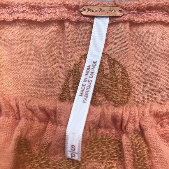 Free People Pukka Embroidered Tassel Peasant Top S Coral - Picture 4 of 8